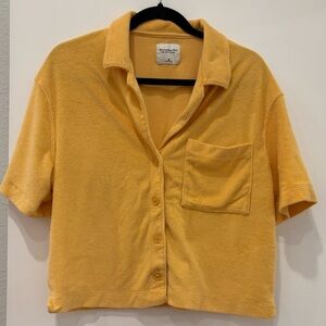 Abercrombie & Fitch French terry Yellow Button Down Shirt beach pool
